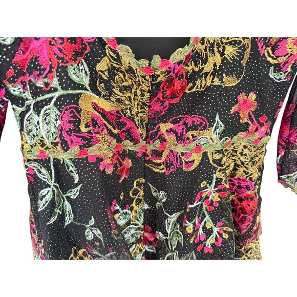 Rare Marchesa Notte Embroidered Floral Illusion Cocktail Dress Size 4 - Picture 8 of 11